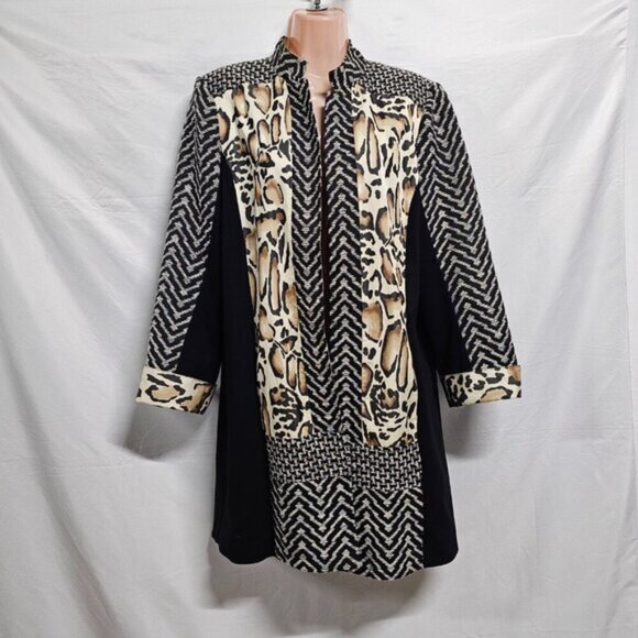 Chico's Open Coat Jacket Women Size 2 Animal Print Tapestry - Picture 10 of 13